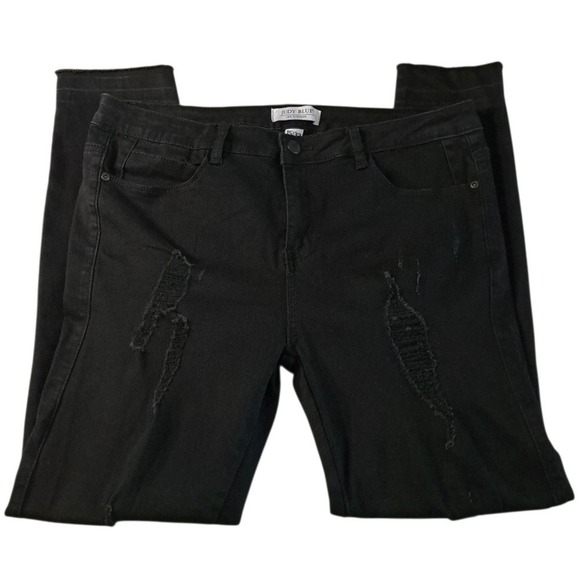 Judy Blue Denim - JUDY BLUE Los Angeles Women's Black Pants Distressed‎ 15/32 Skinny Fit